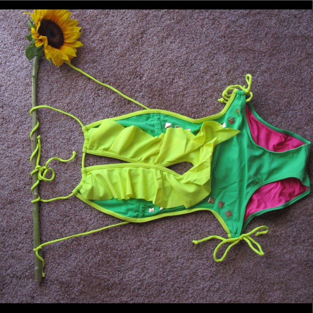 Monokini green and yellow